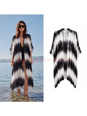 Resort | Melrose Market Open Front Knit Kimono | Black White Tie-Dye | Cover Up